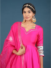 Pomcha Jaipur - AMBER HOT PINK TAFFETA SILK ANARKALI SET
